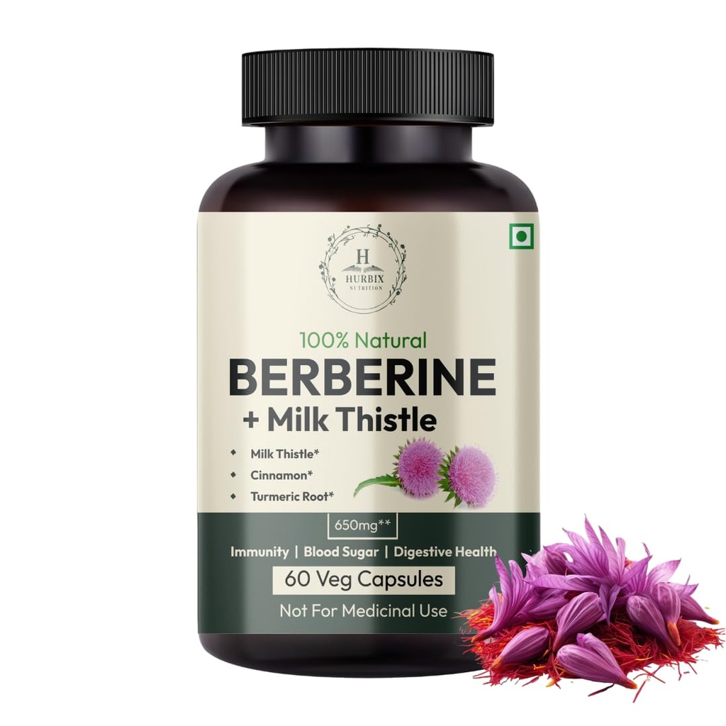 Hurbix Berberine - 1300 mg de 5 en 1 Formule améliorée avec le chardon, le curcuma et la cannelle