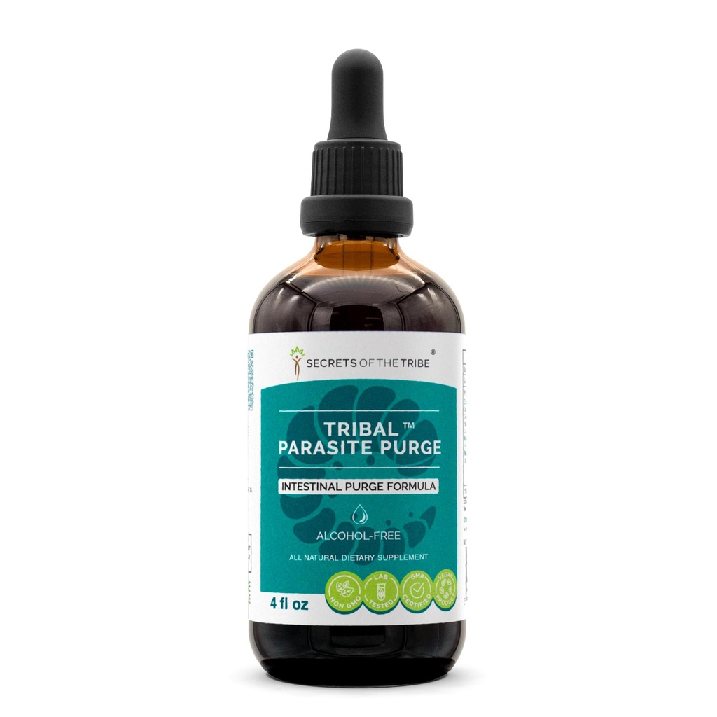Secrets du Tribe Tribal Parasite Extract sans alcool, gouttes d'herbe à haute puissance, Teinture faite de canneberge, d'ail, de noyer noir, d'OSHA, de wormwood, de citrouille. Formule de purge intestinale 4 oz