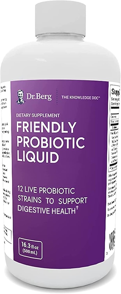 Dr Berg's Friendly Probiotic Liquid Complement Drink Mix w/ 12 Probiotiques vivants Strains & Lactobacillus Acidophilus - Digestion, système immunitaire et soutien pour les hommes Femmes et enfants - 1 mois d'approvisionnement