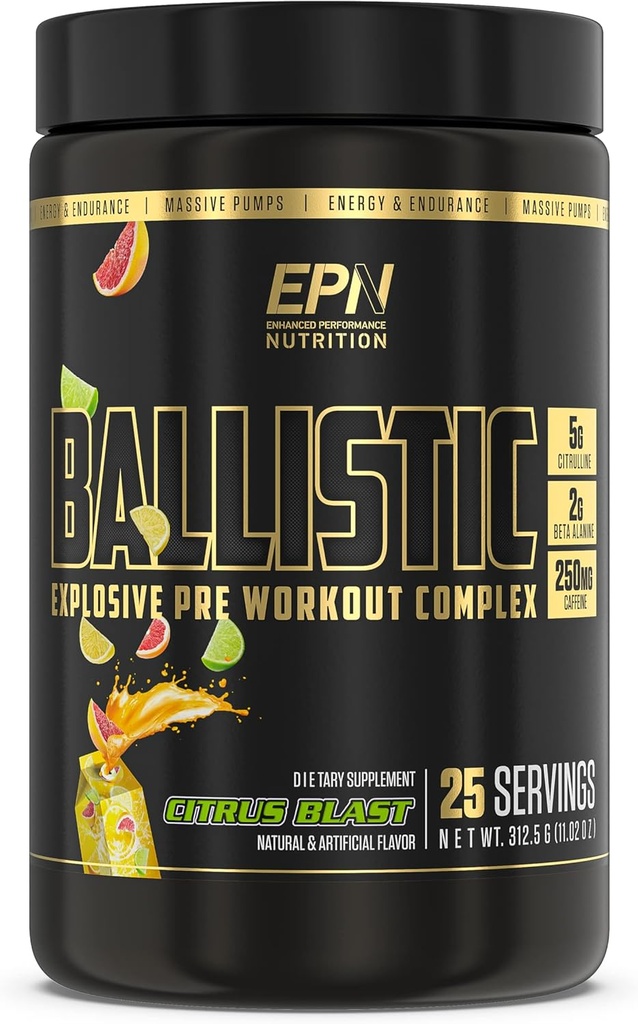 BALLISTIC Pre Workout | #1 New Pre Workout Powder w/ Nitric Oxide Booster, Electrolytes, Caffeine & Nootropics | Insane Pumps, Focus, Stamina, Energy, Hydration for Men & Women - Citrus Blast