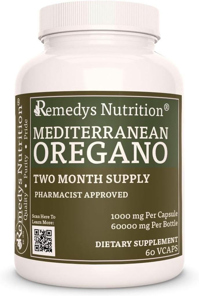 Remèdes Nutrition Méditerranéen Origan 1 000 mg, 60 Capsules végétaliennes Complément alimentaire à base de plantes