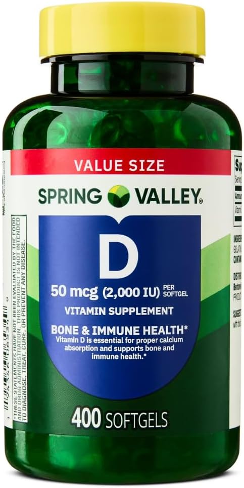 Spring Valley Vitamin D3 Supplement Softgels, 2000 IU, 400 Count - New Look