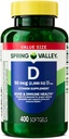 Spring Valley Vitamine D3 Supplément Softgels, 2000 UI, 400 Compte - New Look