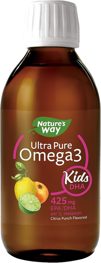 Natures Way Ultra Pure Omega-3 Enfants DHA Liquid Fish Oil Supplément, Citrus Punch Flavor, 8 Fl Oz