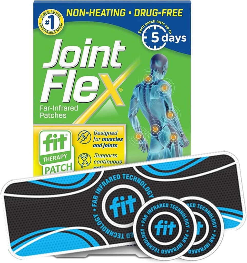 JointFlex FIT Therapy Far Infrared Patch Trial Pack, soutient la mobilité active continue pour les muscles et les articulations, jusqu'à 5 jours / lot, résistant à l'eau, non-chauffant, sans médicament—3-ct, 1 ronde rectangulaire/2