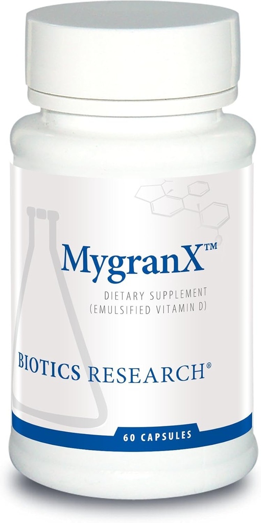 Recherche en biotique MygranX Soutien neurologique, soutient le bien-être mental et le soutien calme, relaxation musculaire, Butterbur, Fièvre 60 Capsules