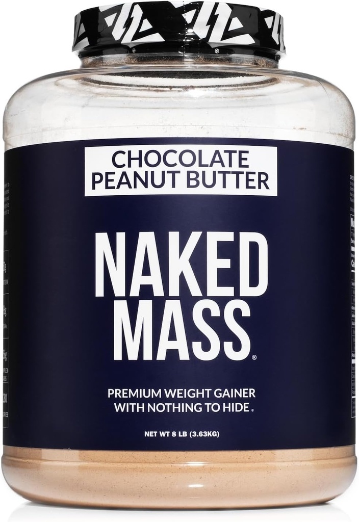NAKED Chocolate Peanut Butter Mass - 1 280 Calories, 50G Protéines, Rien d'artificiel. Toute la poudre naturelle de protéines gaineuses - 8Lb en vrac, sans OGM, sans gluten et sans soja