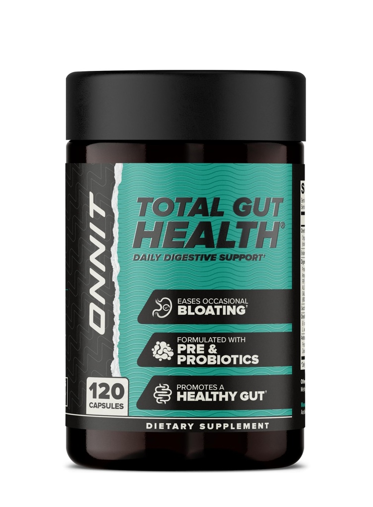 ONNIT Total Gut Health Daily Digestive Support, IGENTM Supplément de digestion non-OGM testé pour les femmes et les hommes avec 7 souches de probiotiques, de prébiotiques, d'enzymes et de bêtaine HCL, 120 Nombre
