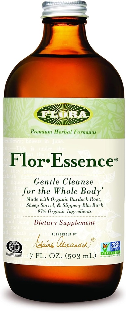 Flora Health Mélange de thé liquide Flore-Essence - Formulation ancienne de 8 herbes - Nettoyant naturel complet du corps et de la détox - Ingrédients biologiques - Formule Vegan pure - Root, Sorrel, Elm slippery, Kelp - 500mL
