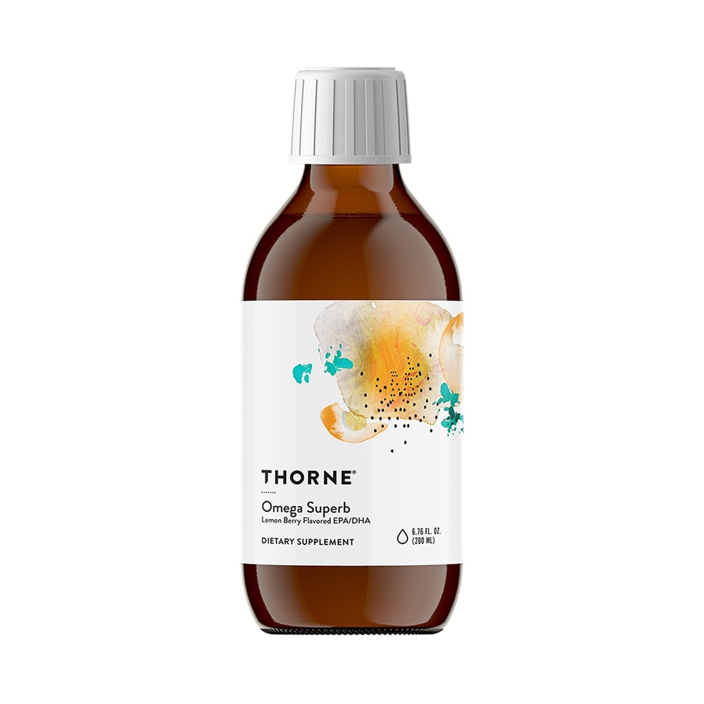 THORNE - Omega Superb - Fish Oil Liquid Supplement with EPA & DHA - Supports Brain, Skin, Joint & Heart Health* - Lemon Berry - Third-Party Certified - Gluten, Dairy & Soy-Free - 40 Servings