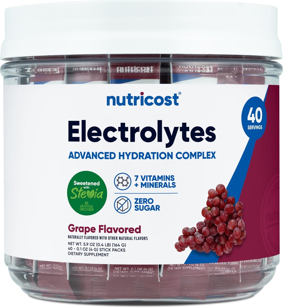 Complexe d'électrolytes Nutricost, parfumé au raisin, 40 Stickpacks - Complexe d'hydratation avancé