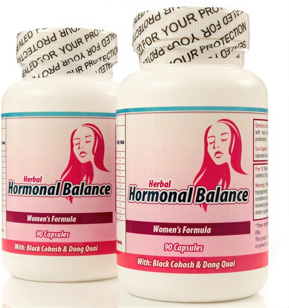 Balance Hormonale. Complémento Natural para balancear las hormonas femeninas. Set de 2 frascos con 90 capsulas CADA uno. Tratamiento para 3 Meses. 100% Naturel