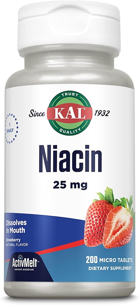 Tablettes Kal 25 Mg Niacin, fraise, 200 Nombre