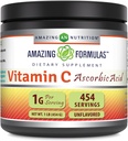 Formules étonnantes Supplément en poudre de vitamine C : Acide ascorbique non aromatisé 1 gramme par portion : 454 portions par contenant : Non-OGM : Sans gluten.