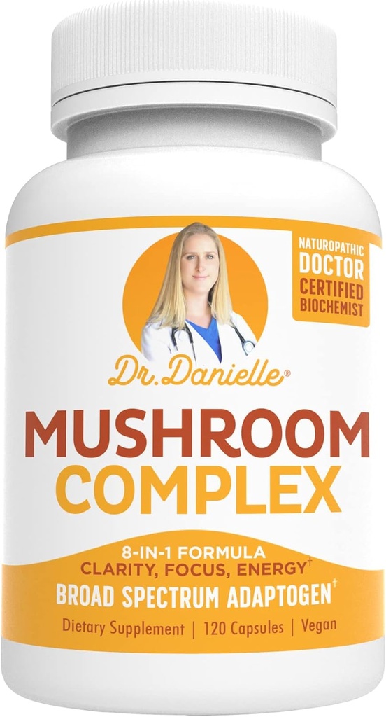 Best Organic Mushroom Complex - Immune Assist Support - Lion's Mane, Cordyceps and Reishi - Adaptogen Supplement - Wellness, Stress Relief, Memory & Cognitive Support, Dr. Danielle - 120 Veggie Caps