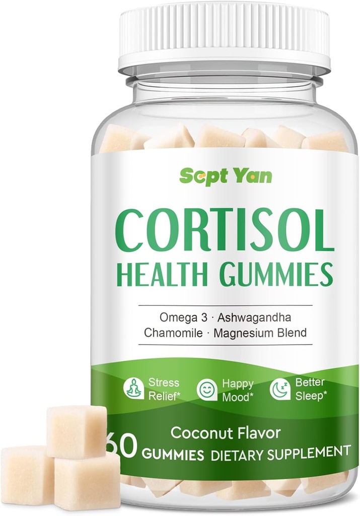 Suppléments de cortisol pour les femmes et les hommes Gummies avec Phosphatidylsérine, Magnésium, Ashwagandha, Vitamines, Cortisol Detox Gummies calmes pour la relaxation du sommeil anti-stress, sans sucre, 30 jours d'approvisionnement végétalien