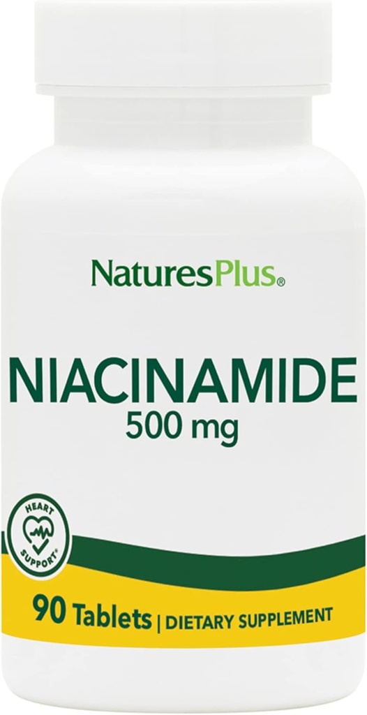 NaturesPlus Niacinamide - 500 mg, 90 comprimés - supplément de vitamine B3 à haute puissance - végétarien, sans gluten - 90 portions