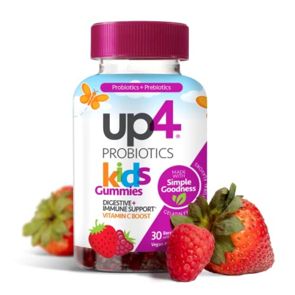 up4 Gummies probiotiques pour enfants, soutien digestif et immunitaire avec prébiotiques et vitamine C, sans gélatine, sans gluten et sans OGM, pour les 3+ans, 30comptes