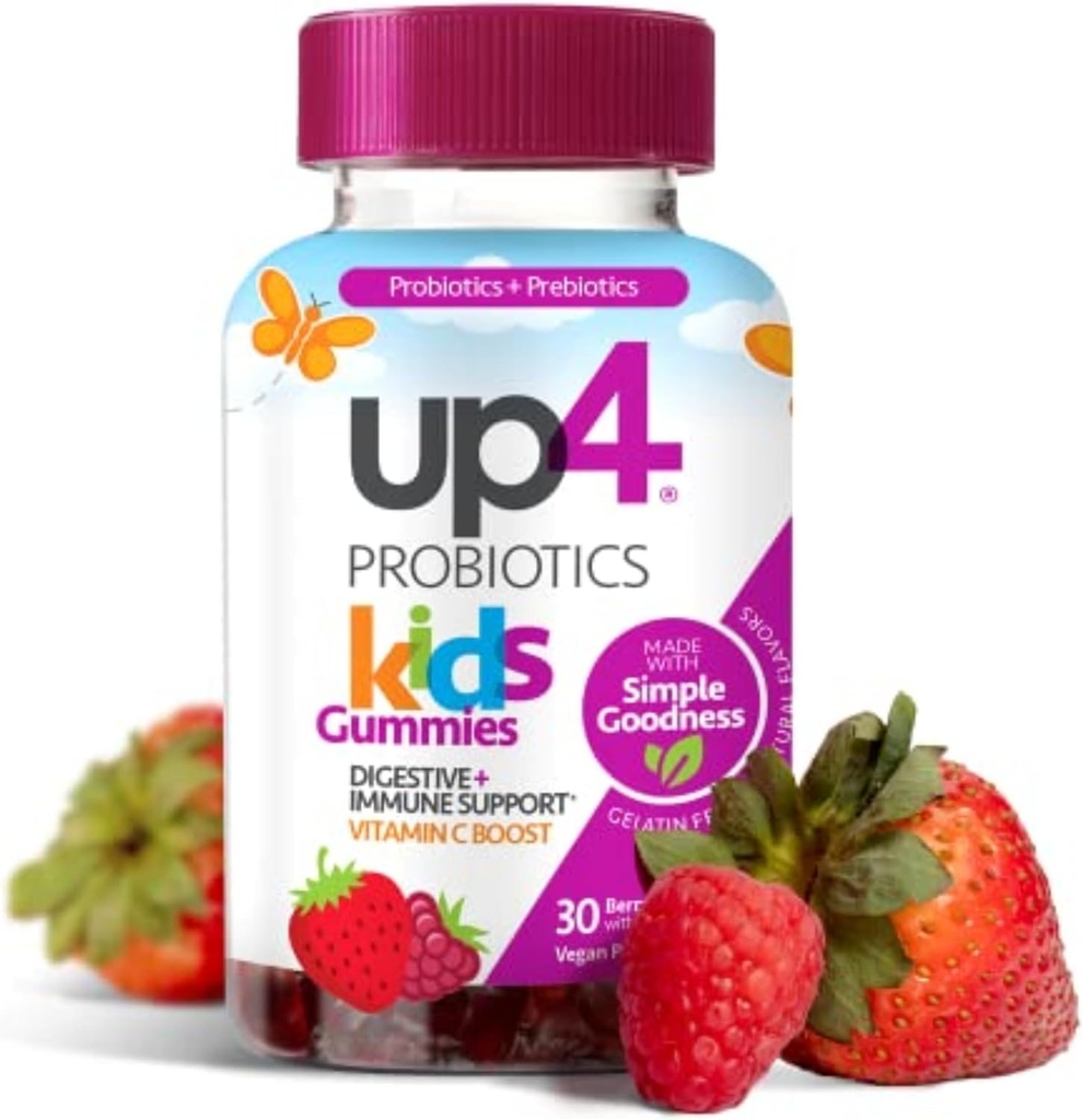up4 Gummies probiotiques pour enfants, soutien digestif et immunitaire avec prébiotiques et vitamine C, sans gélatine, sans gluten et sans OGM, pour les 3+ans, 30comptes