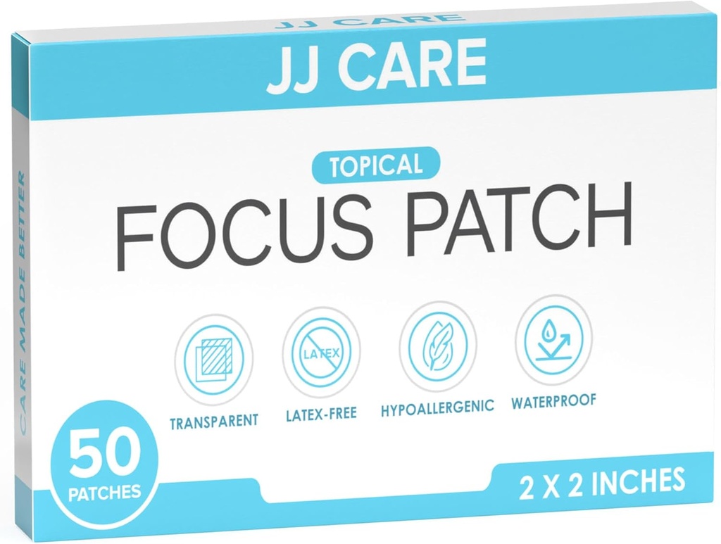 JJ CARE Focus Patch - Paquet de 50 Patchs All-Natural Focus Plus pour adultes, support concentration, focus et mémoire