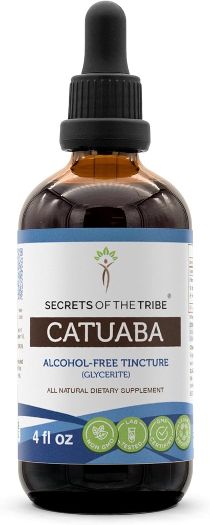 Secrets de la tribu Catuaba Extrait liquide sans alcool, Catuaba sauvage (Erythroxylum vaccinifolium) Supplément à la teinture séchée (4 FL OZ)