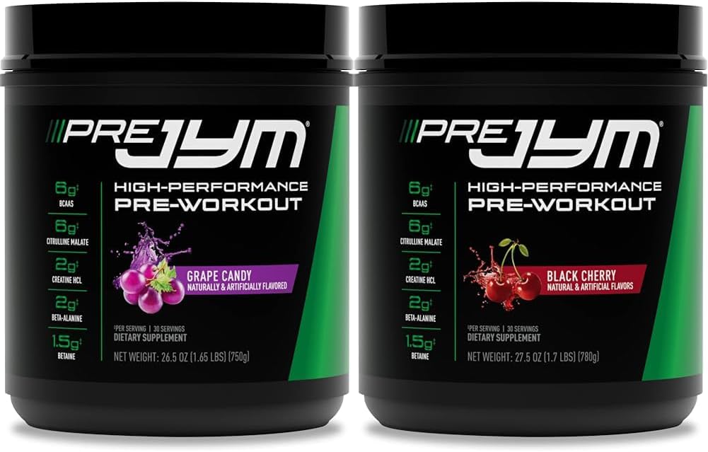 Pre JYM Grape Candy Pre Workout Powder 30 Servings & Black Cherry Flavor 30 Servings Bundle