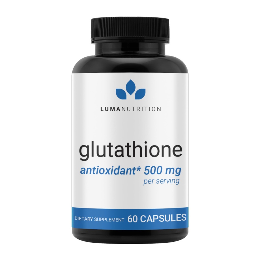 Luma Nutrition Premium Supplément de glutathion - 500mg - L-Glutathion - Support antioxydant - Réduit - Support du foie - 60 Capsules
