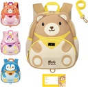 Sac à dos BabbleRoo Toddler, Sac à dos enfant - Léger et confortable, Résistant à l'eau Neoprène, Laisser pour les tout-petits 1-3, Bandes réfléchissantes pour la visibilité, Sac à dos animal, Bob The Bear