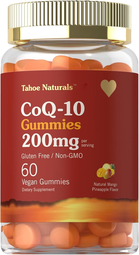 CoQ10 Gummies: 200 mg: 60 Nombre: Flavor naturel de l'ananas de la mangue: Vegan, non-OGM, sans gluten: Carlyle