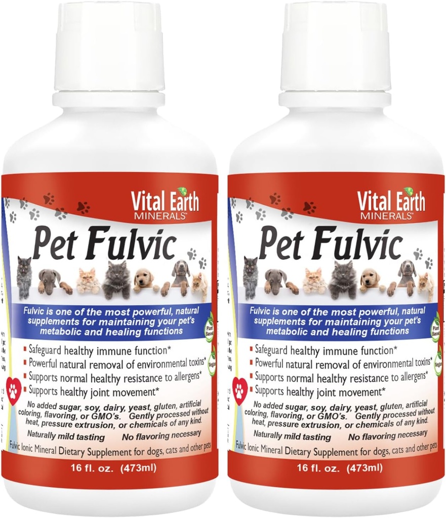 Vital Earth Minerals Pet Fulvic - Dog Allergy Relief, Joint Support Supplement 16 oz (Pack of 2)