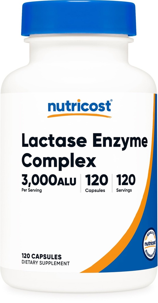 Complexe enzymatique de la lactase Nutricost 3,000 FCC ALU, 120 capsules végétariennes - non-OGM, sans gluten, 120 portions