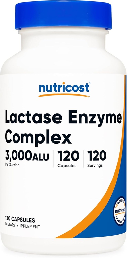 Complexe enzymatique de la lactase Nutricost 3,000 FCC ALU, 120 capsules végétariennes - non-OGM, sans gluten, 120 portions