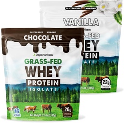Opportuniteas Grass Fed Vanilla Choco Whey Protein Isolate Powder - 20g Protein Powder Without Artificial Sweeteners, Hormone-Free Cows, Non GMO - 5lb