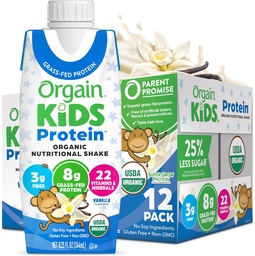 Mélange de protéines alimentaires pour enfants biologiques, vanille, collations pour enfants en bonne santé, 8g de protéines laitières, 3g de fibre, 22 vitamines et minéraux, aucun ingrédient de soja, sans gluten, sans OGM, 8,25 Fl Oz (paquet de 12)