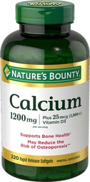 NatureS Bounty Calcium 1200 mg avec Vitamine D3, Bone Health & Immune Support, Vitamine D3 1000 UI, 220 Softgels