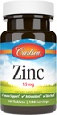 Carlson - Zinc, 15 mg, supplément de zinc, gluconate de zinc, soutien immunitaire et santé de la peau, comprimés de zinc, antioxydant, capsules de zinc, 100 comprimés
