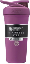 Bouteilles de mélange Strada Shaker Cup Bouteille d'eau en acier inoxydable isolante avec fouet en fil, 24-Ounce, Plum