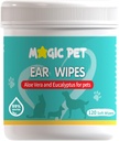 Wipes nettoyantes d'oreilles pour chiens — 120 Wipes nettoyantes d'oreilles W/Aloe Vera & Eucalyptus — doux 99 % Wipes d'oreilles pour animaux d'élevage pour odorat et enlèvement de cire — Otic Dogs & Cats Ears Cleanser Produits sans démangeaisons pour animaux de compagnie