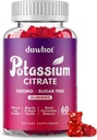 Citrate de potassium 1000mg Gummies, supplément de potassium pour adultes femmes et hommes, soutien des crampes et de la santé musculaire, 60 Chewables