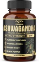 5en1 Capsules Premium Ashwagandha - Ajout de curcuma, Rhodiola Rosea, Ginger, Poivre Noir - 180 capsules pendant 6 mois