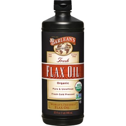 Barlean's Organic Flaxseed Oil Liquid, Cold Press Flax Seeds, 7,640mg ALA Omega 3 Supplément acide gras pour la santé articulaire et cardiaque et la digestion saine, 32 oz