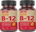DEVA Vegan Vitamin B12 Fast Dissolve Supplement - Once-Per-Day Complex with 1000 Mcg Methylcobalamin B12, Folic Acid, B6 - Lemon Flavor - 90 Dissolvable Tablets, 2-Pack