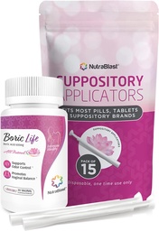 NutraBlast Acide borique Suppositoires vaginales 600mg avec Applicateur, 30 Suppositoires et 15 Applicateurs - Soins Féminins - Fabriqué aux États-Unis