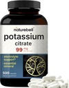 Supplément de citrate de potassium 99mg, 500 Capsules.Forme chélatée facilement absorbée – Balance essentielle des électrolytes minéraux – soutient la santé musculaire, osseuse et cardiovasculaire – non-OGM