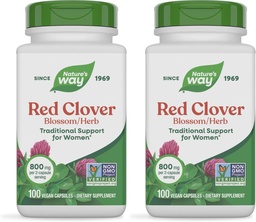 Nature's Way Red Clover Blossom Herb, soutien à la santé traditionnelle des femmes*, 800 mg par portion, 100 capsules végétales (paquet de 2)