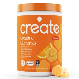 Créer des gommes monohydratées créatine pour les hommes et les femmes, boost focus, force et endurance, formule anti-melting, végétalien, sans gluten, non-OGM, 1,5g de créatine par gummy (Orange, 90 ct)