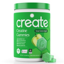 Gommies monohydratées de créatine pour hommes et femmes - Boost Focus, Strength, and Endurance, Anti-Melting Formula, Vegan, Sans gluten, Non-OGM, 1,5 Gram Créatine par Gummy (Sour Green Apple, 90 ct)