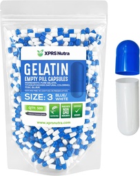 XPRS Nutra Taille 3 Capsules vides - 500 Compte Capsules de gélatine vides - Pills Bricolage Capsule Remplissage - Pure Pilule de Gel de Pilule pour Do-It-Youlf Vitamines et Suppléments (Blue/White)