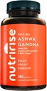 NutriRise Organic Ashwagandha Root Capsules with Black Pepper 1950mg, Natural Stress & Mood, Thyroid & Immune Support Supplement, Sleep Aid, Clarity, Focus & Energy, Gluten Free, 180 Count