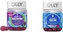 Gommies OLLY Constipation Relief avec Rhubarb, Prunes, Amla Plum Berry Flavor 30ct et Gummy de peau Glowing avec acide hyaluronique, collagène, éperon de mer 25 jours Approvisionnement Plump Berry 50 Comte